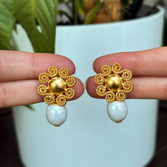 Handmade [Specific Design] Earrings with [Specific Detail] - 24k Gold Plated Bronze